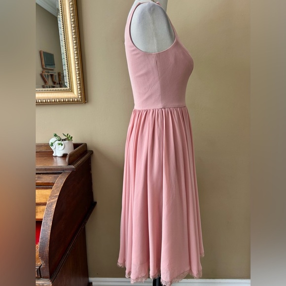 Dress the Population Alicia Dress Blush Pink Chiffon Midi Twirl V-Neck Size S - Picture 8 of 13